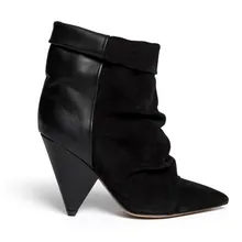 Замшевые сапоги на конусовидном каблуке женские сапоги до середины икры черный оливковый зеленый цвета брендовые ботильоны с отворотами