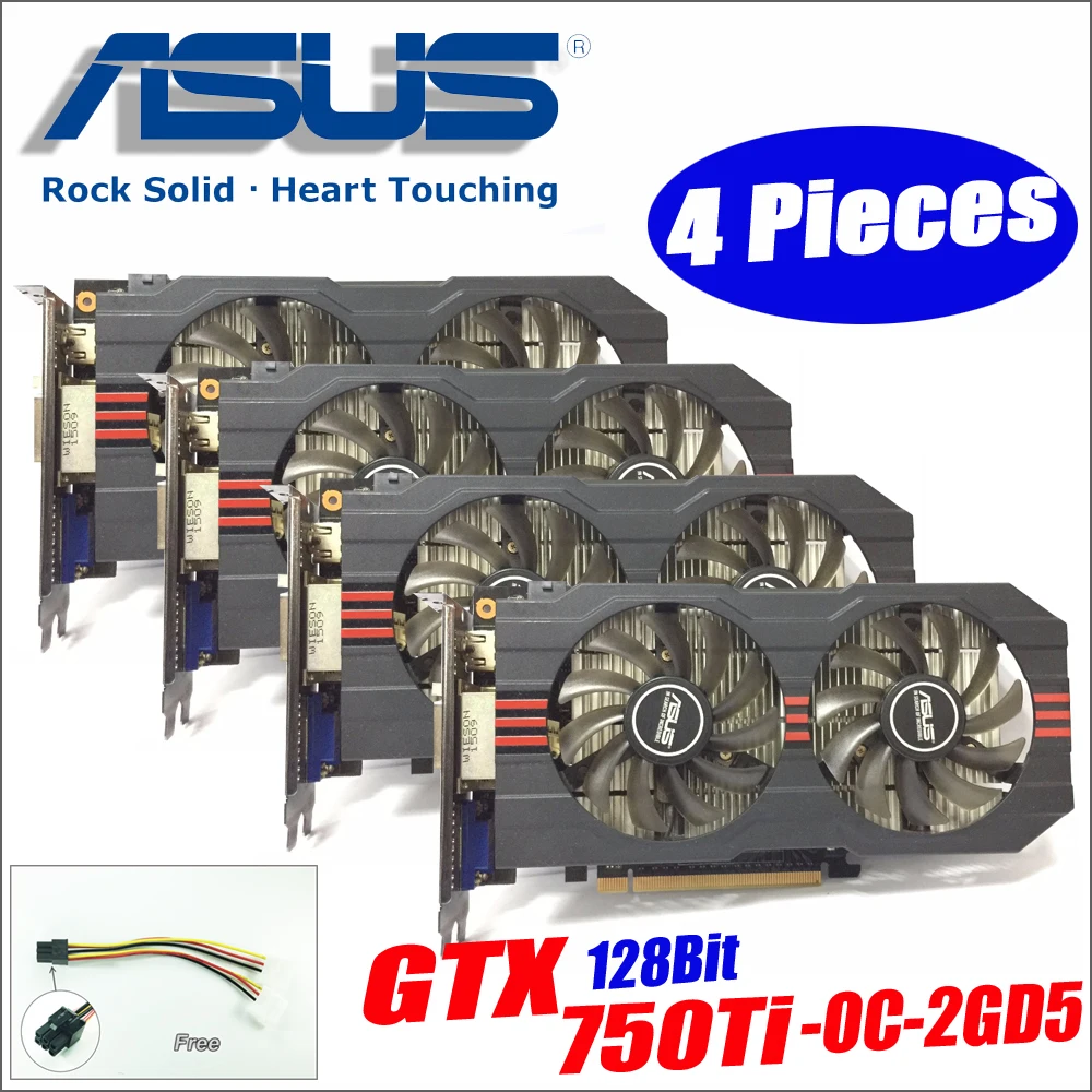 Asus GTX 750TI OC 2GD5 4 шт кабель питания GTX750TI 2 г DDR5 128Bit настольных ПК Графика видео карты
