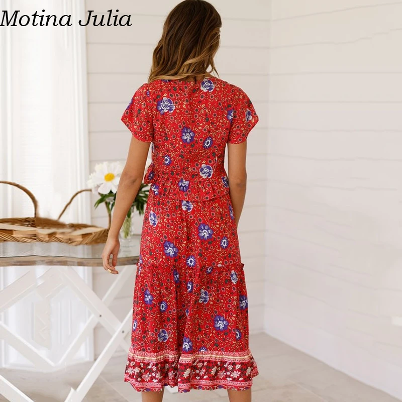 Женское платье с цветочным принтом Motina Julia Пляжное оборками и бантом комплект из