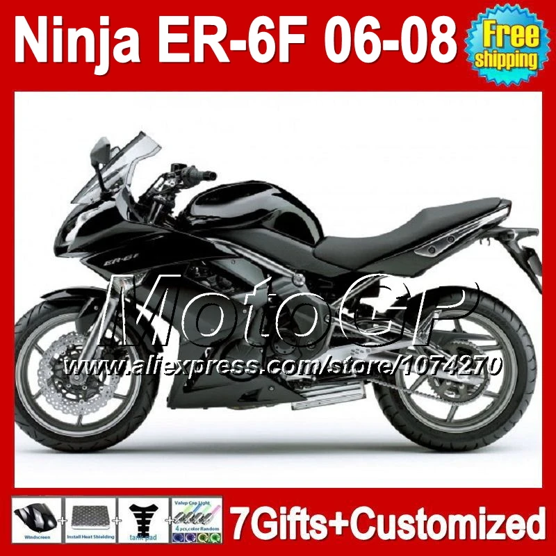 7gifts For KAWASAKI ER-6F Stock black NINJA 650R 06-08 06 07 08 P574 ER650 650 ER 6F ALL Black ER6F 2006 2007 2008 Fairing | Автомобили и