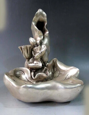 Copper Brass CHINESE crafts decor ation Asian 10 &quot China prata esculpida Seedpod do folha de tinta pedra | Дом и сад