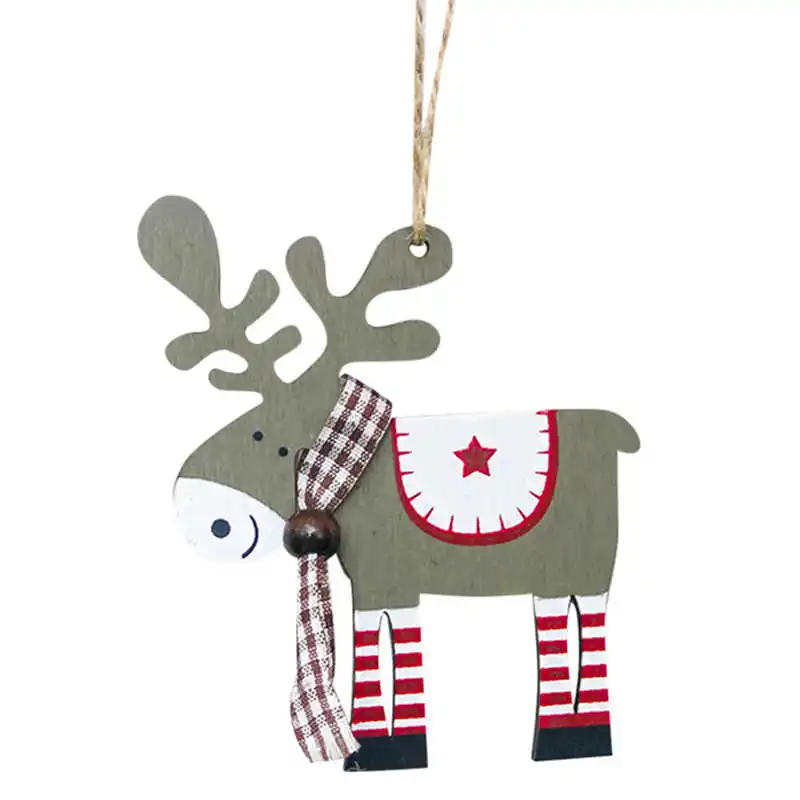 1PCS wooden painted elk Christmas Tree Decoration Pendant Drop Natal Ornaments Christmas Decorations For Home kids gift #2o22#f (8)