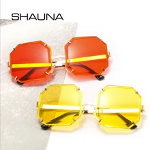SHAUNA, негабаритные, без оправы, солнцезащитные очки для женщин, квадратные, брендовые, дизайнерские, оттенки для дам, Ins, популярные, со скошенными краями, градиентные, солнцезащитные очки