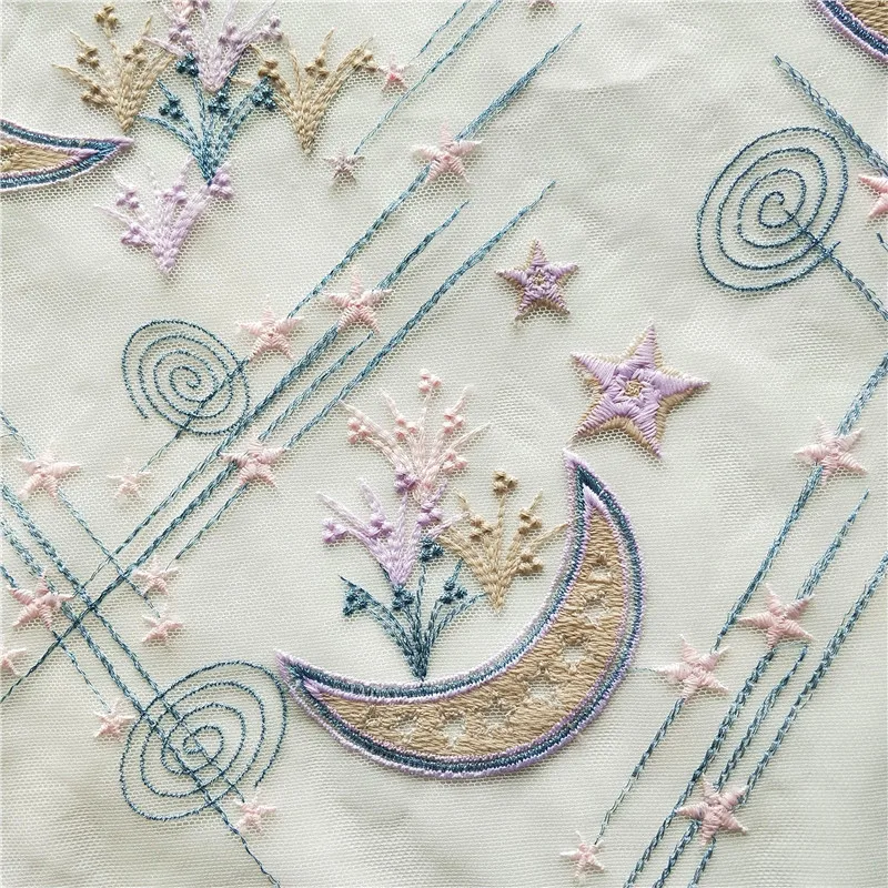 

moonstar design embroidery lace fabric Wedding Dress Tulle Skirt Material fabrics for patchwork