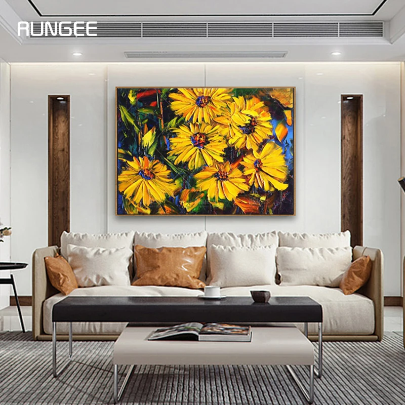 

100% Hand Painted Abstract Sunflower Art Painting On Canvas Wall Art Wall Adornment Pictures Painting For Live Room Home Decor