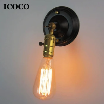 

ICOCO Vintage Wall Lamp Loft Iron American Single Head Study Foyer Dining Room Retro Bedside Wall LED Night Light Sale