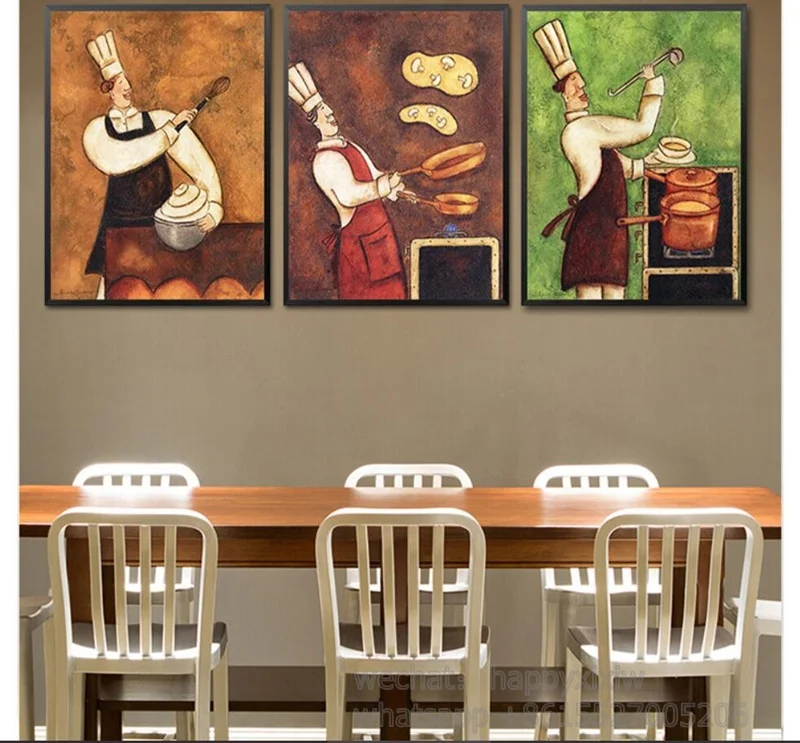 

Restaurant Waiter Canvas Painting Coffee House Wall Art European Retro Kitchen Poster Creative Cook Dining Room Modular Picture