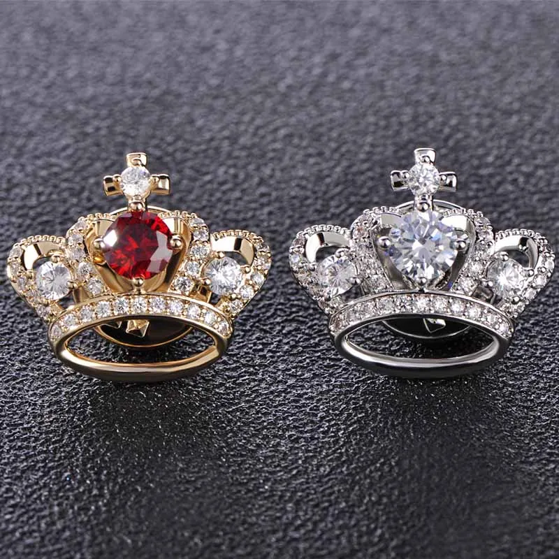 Blucome Crown Button Brooches For Women Kids Copper Zircon Broches Scarf Lapel Pins Collar Clip Dress pins Hat Dress Accessories