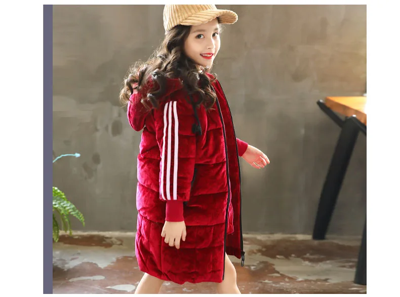 Hot 2018 Winter Cotton Hooded Jackets Teenage Girls Fashion Warm Solid Outwears Coats Kids Thick Long Jacket Children Padded (17)