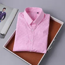 Летние хлопковые рубашки на пуговицах итальянские дизайнерские клетчатые мужские деловые модные рубашки с коротким рукавом Розовые 8007