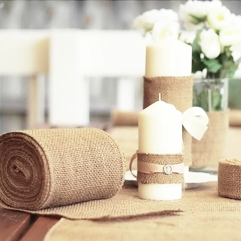  OurWarm Boho Rustic Wedding Decor Invitation Card Table Runner Tablecloth Chair Burlap Back Cover D - 32890814535