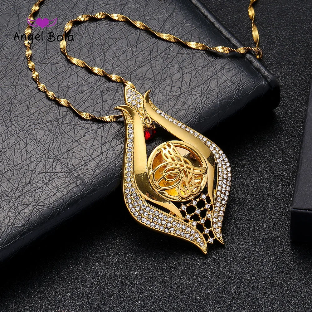 

Gold and Crystal Allah Pendant and Necklaces for Women Middle East Islam Muslims New Jewelry Arab Gifts Middle East Jewelry