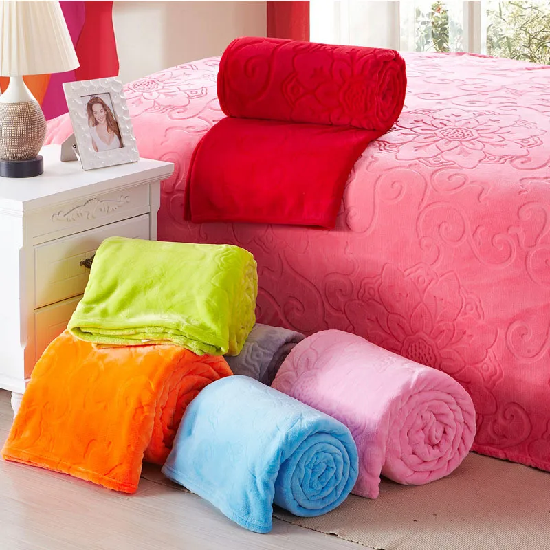 Одеяло на кровать из искусственного меха кораллового флиса норка пледы сплошной цвет тиснением диван в Корейском стиле плед диване кресло одеяло