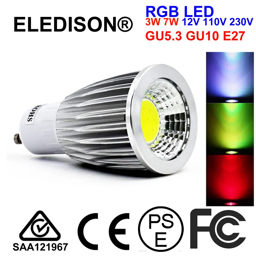 Светодиодный прожектор 3 Вт 7 синий зеленый красный RGB MR16 GU5.3 GU10 E27 12 В 120 220 230 240 в KTV