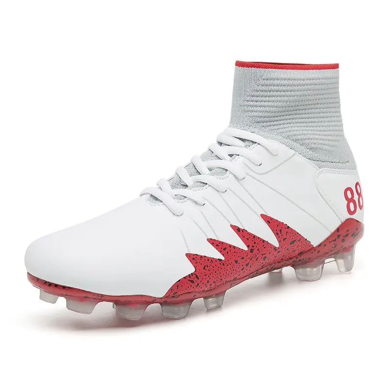 Мужские футбольные бутсы для взрослых, гибкая уличная футбольная обувь для футбола, кроссовки, профессиональные кроссовки, Длинные шипы, футбольная обувь 45 - Цвет: Red
