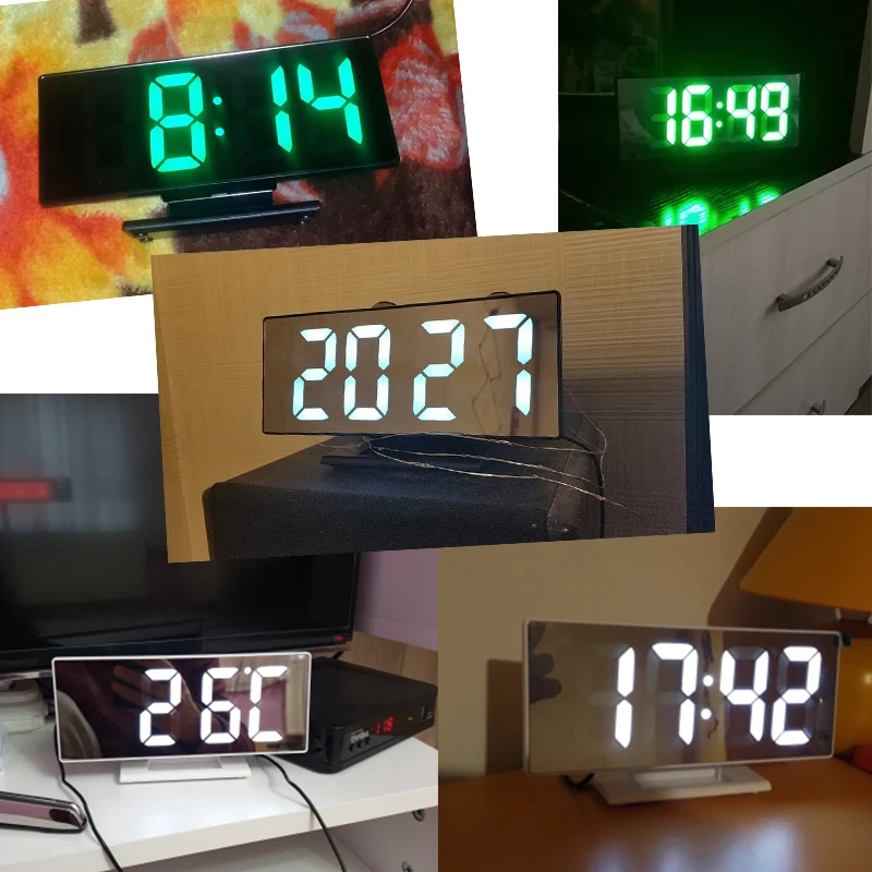 Cheap Digital Alarm Clock LED Mirror Electronic Clocks Multifunction Large LCD Display Digital Table Clock with Temperature Calendar