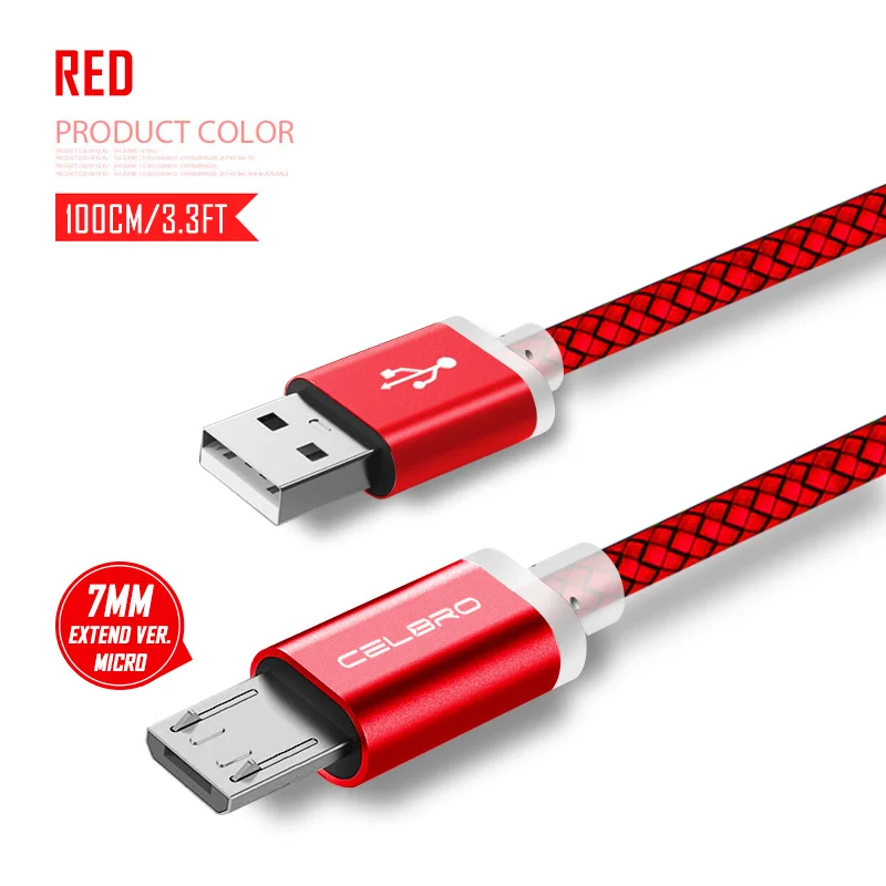 7 мм Длинный разъем Micro USB кабель для быстрой зарядки 2.4A мобильный сотовый телефон кабель для зарядного устройства 1 м/100 см для Oukitel k10000/k6000 Pro - Тип штекера: Red Cable