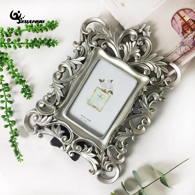 

European Style Resin Rectangle Photo Frames 6inch Hollow Tableset Carving Crafts Photo Frames Table Decoration