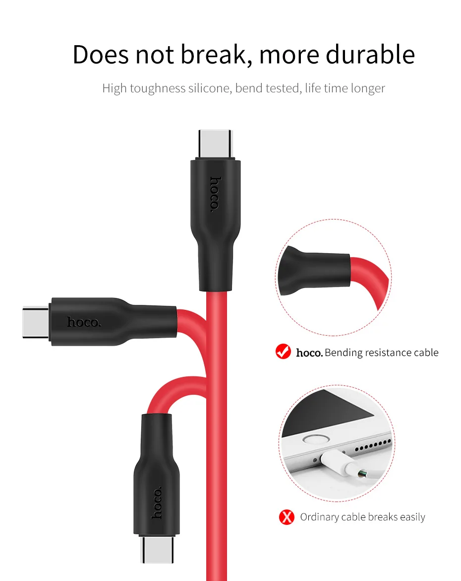 HOCO usb type-C кабель для samsung Galaxy S9 S8 USB C Быстрая зарядка кабель синхронизации данных для huawei P10 type-C экологически чистый силикон