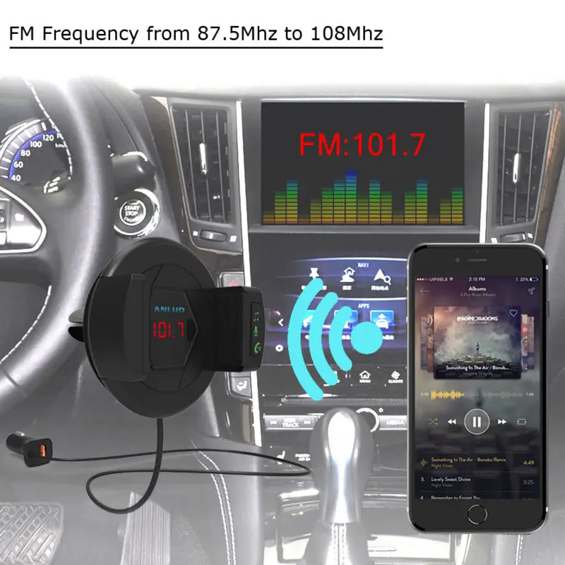 ANLUD Multi Functions Bluetooth 4.1 FM Transmitter and Car Charger Handsfree MP3 Music Audio Player with Car Mobilephone Holder