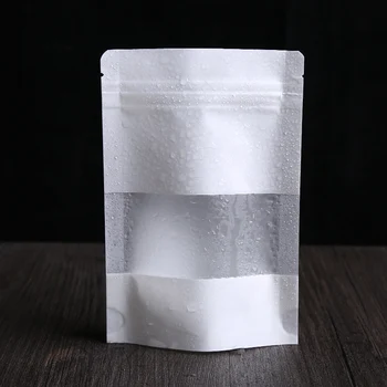 

3.9''x5.9'' (10x15cm) White Kraft Paper W/ Clear Window Stand Up Pack Bag For Storage Food Nuts Resealable Ziplock Doypack Pouch