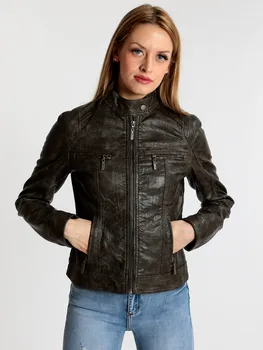 

Faux leather Jacket with collar Korean-Brown