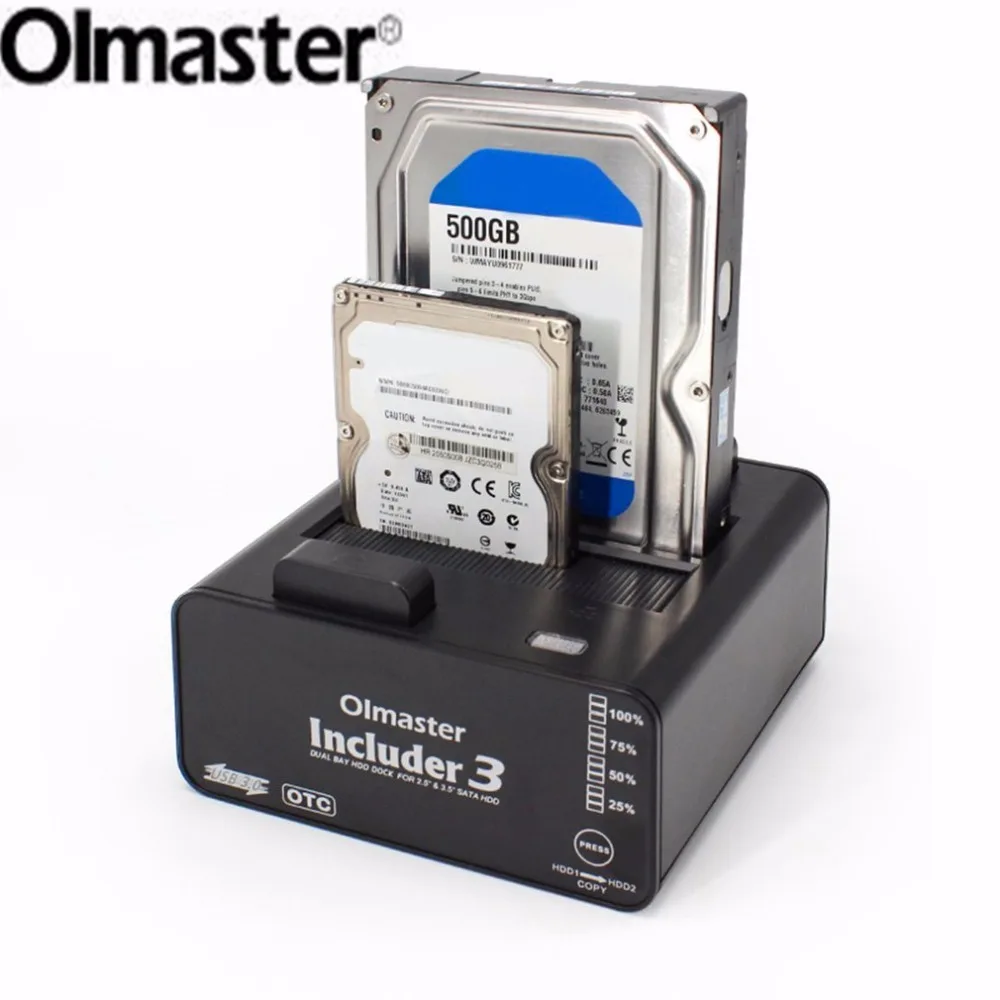 

OImaster Dual HDD Dock Base Case USB3.0 Tool Free for Sata 2.5" 3.5" HDD Enclosure for Notebook Desktop PC Hard Disk Box US Plug