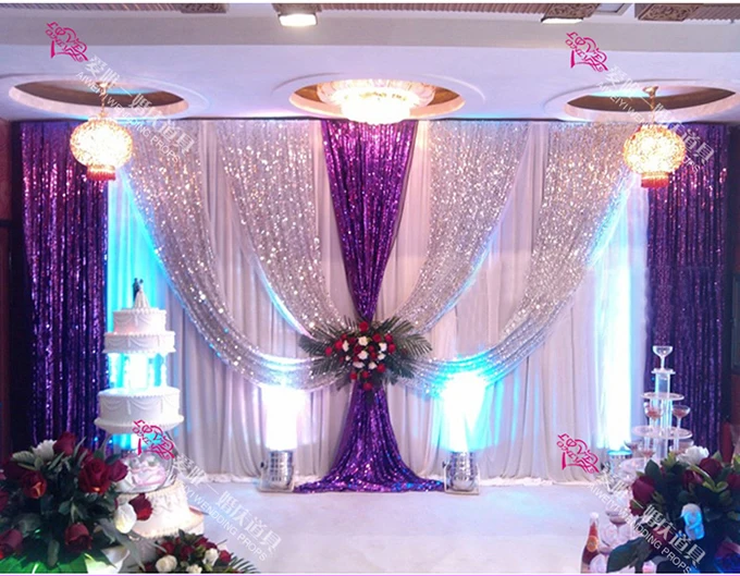 Classic Style 3M * 6M Purple Wedding Backdrop with Sequin swag Wedding