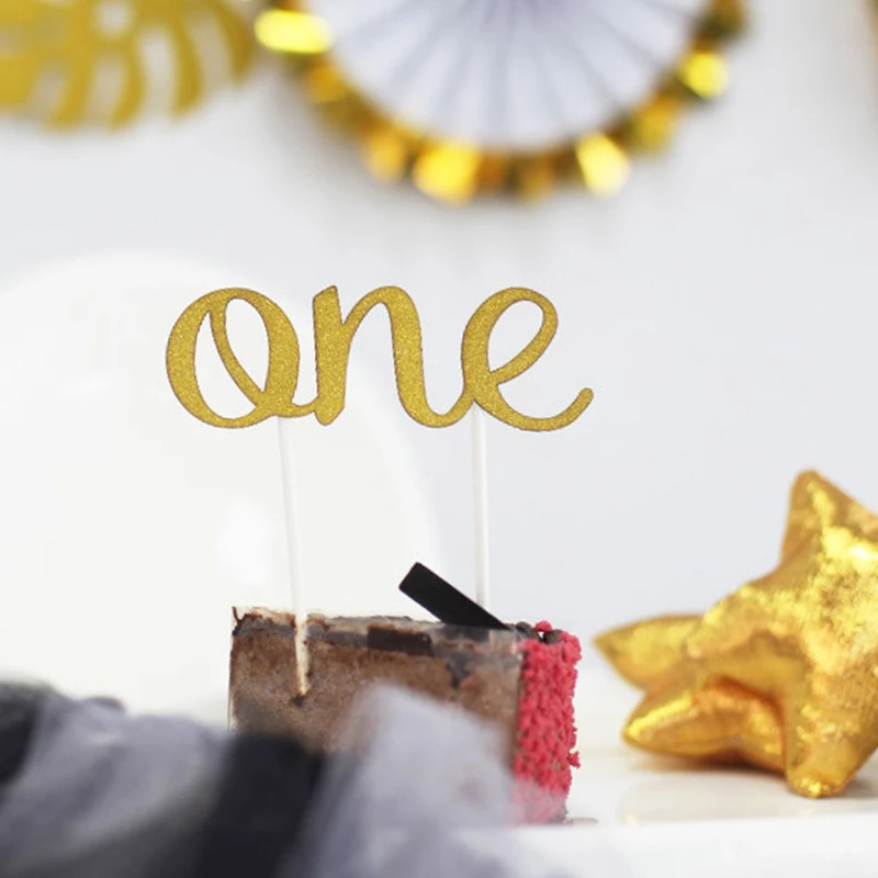 

Gold Glitter Cake Topper for baby kid girls boys one 1st First happy Birthday party baby shower Anniversary Dessert decoration