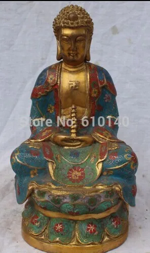 

11" Chinese Tibet Cloisonne Enamel Gilt Shakyamuni Sakyamuni Buddha Stupa Statue
