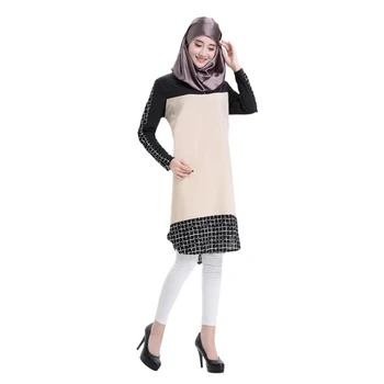 

Muslim Women Dress Long Sleeve Patchwork Keen Length Dresses Turkey Dubai Style Middle East Muslim Women Fashion Dress H8