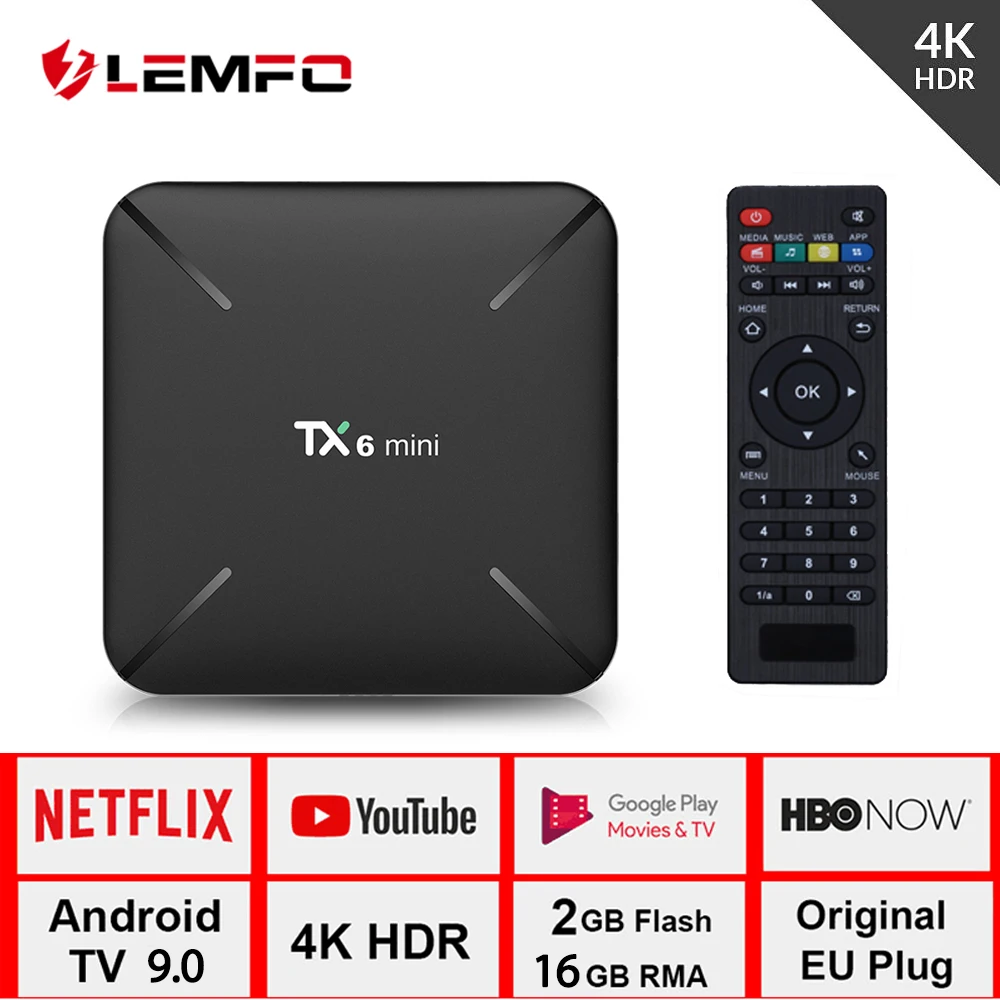 LEMFO TX6 Mini Smart Android TV Box Android 9.0 Quad Core 2GB + 16GB 2.4G WiFi 4K HD AirPlay Set