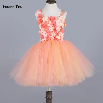 

Peach Gold Girl Tutu Dress Tulle Princess Dress Kids Pageant Ball Gown Cute Baby Girl Party Birthday Wedding Flower Girl Dresses