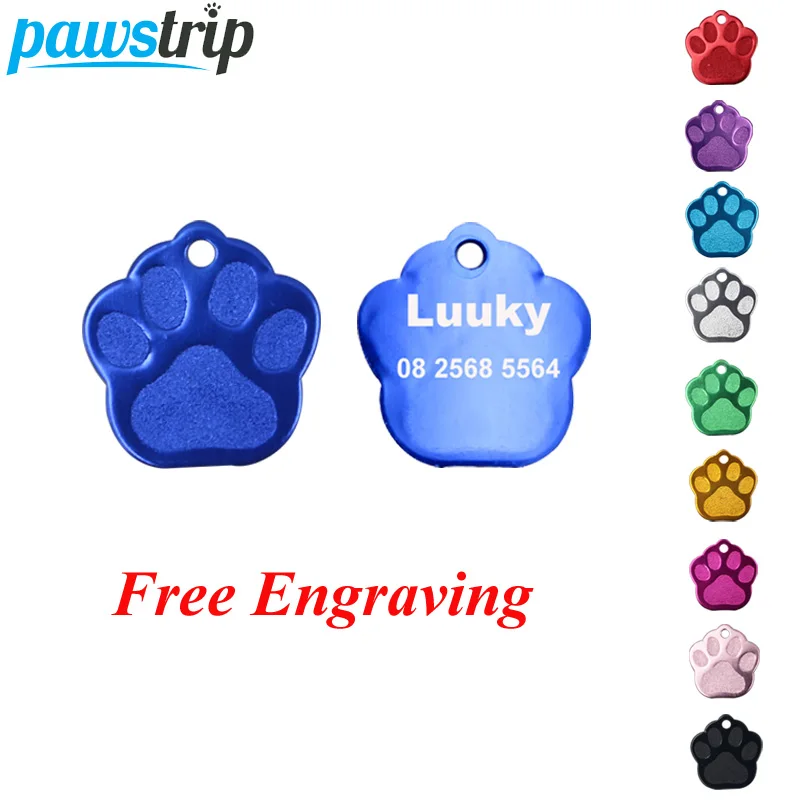 

pawstrip 2pcs/lot Customized Dog ID Tags Personalized Pet Tag Dog Cat Aluminium Engraved Dog Tags Name Paw Dog Collar Pendant