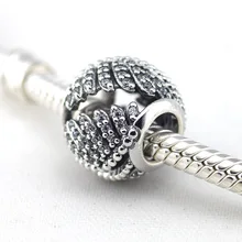 Подходит бусины Pandora Браслеты шикарные перья подвески с прозрачным кубическим цирконием 925 стерлингового серебра ювелирные изделия
