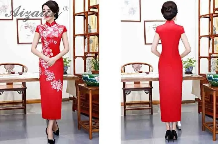 Современный бархат печати длинный Cheongsam красная Китайская ...
