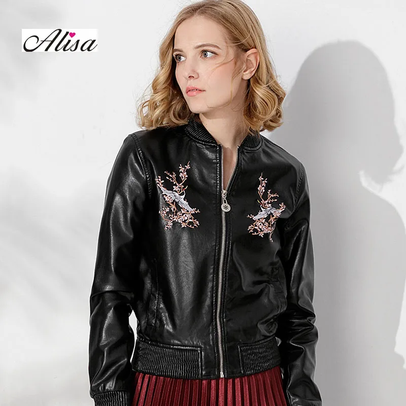 Ladies Pink Leather Jacket 2018 New Spring Autumn Casual