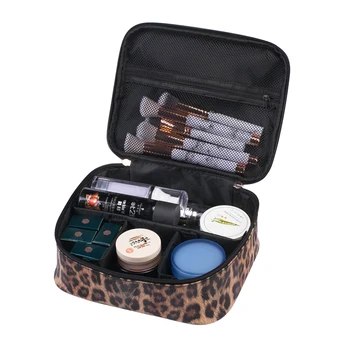 

Fashion PU Leopard Cosmetic Organizer Travel Makeup Beauty Box Lipstick Brush Holders Jewelry Storage Case Cable Bag Accessories