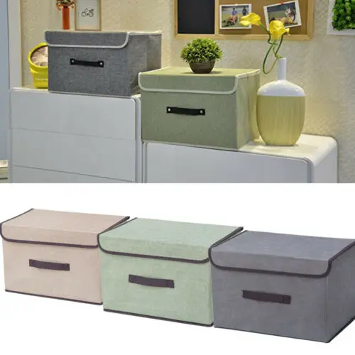 

Fabric Cube Storage Box Bin Organizer Container with Lid Handle Foldable