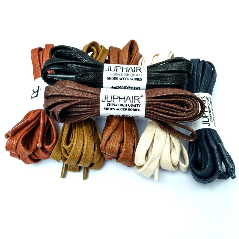 JUP 50Pairs 100% Cotton Shoelace Lace White Black Flat Wax Shoelace 6mm Wide Minimal Cable for Unisex Leather Shoes Boot Sneaker