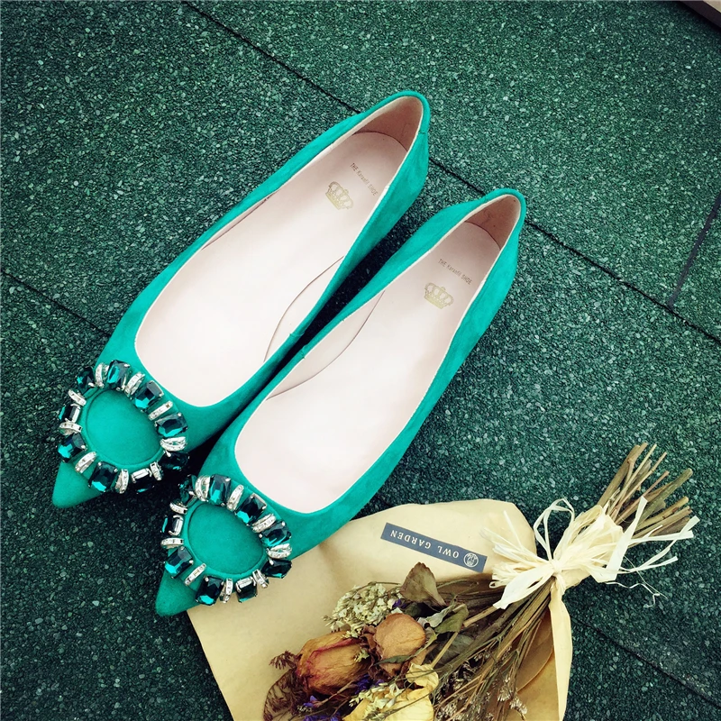 2017 Fashion Famous designer women pointed toe rhinestone flats suede
