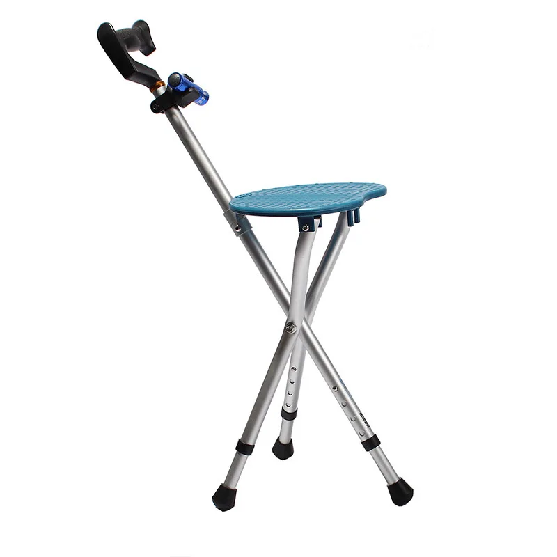 

Crutch with Stool Chair Fishing Camping Folding Extended Hiking Seat Blue Coffee Can Bear 100kg Ultralight Outdoor Furniture