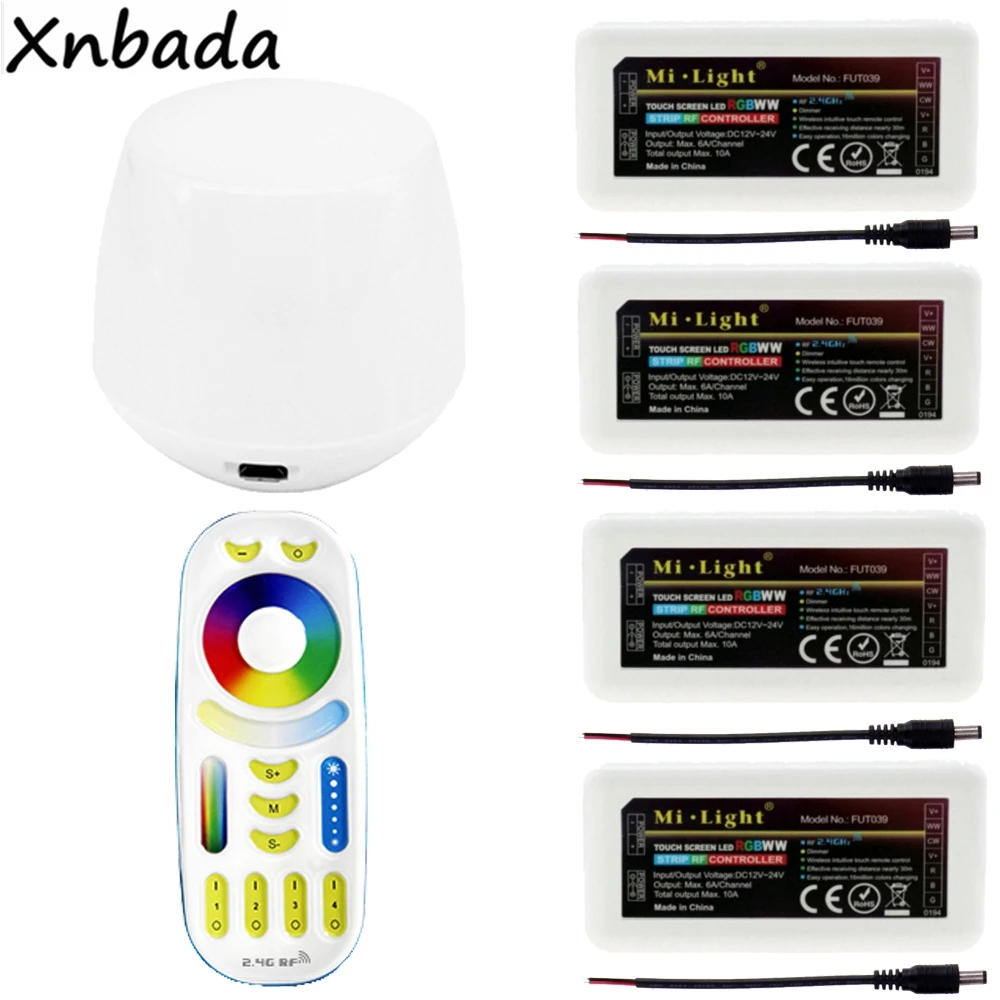 

Milight FUT039 RGBWW Led Controller DC12-24V 2.4G FUT092 RF RGBWW Touch Screen Remote WIFI IBOX1 Controlled By APP IOS Android