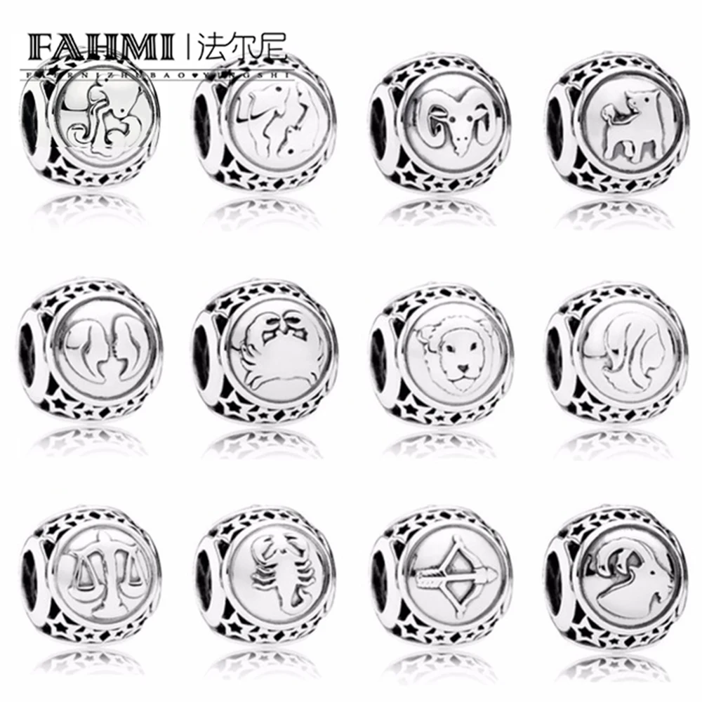 

FAHMI 100% 925 Sterling Silver Aquarius Star Sign Zodiac Beads Charms fit Bracelets DIY Twelve Constellations 791944 791945