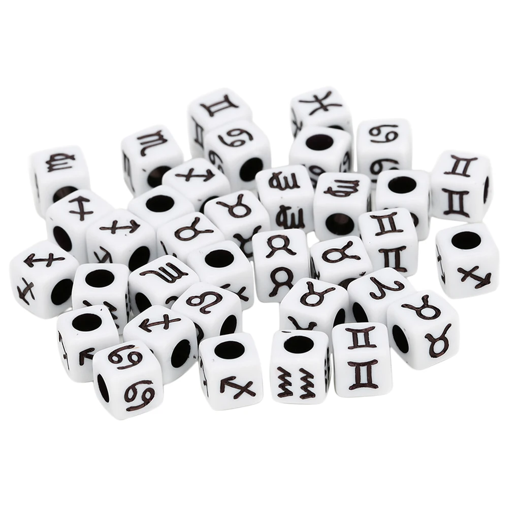 100pcs Acrylic Zodiac Cube Beads Charms Large Hole Beads for jewelry making, Bracelets, Necklaces, Key Chains and DIY Craft