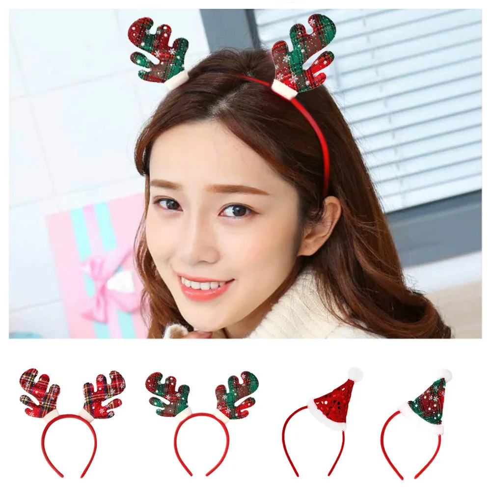 

Merry Christmas Antlers Santa Hat Hairband Festival Headband Hair Hoop Female Xmas Wearing Decoration