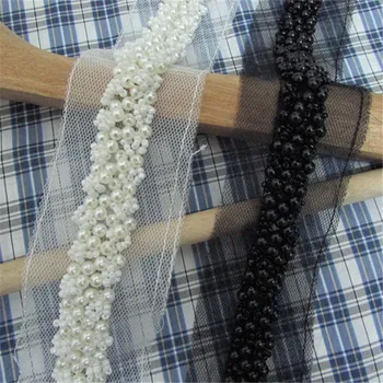 

2cm wide for beads parts, 2yards Craft Braided Beaded Fake Pearls Rhinestones Trim Lace Ribbon Trim Costume Applique Sewing W018