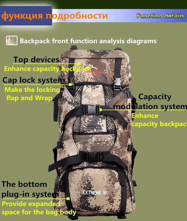 Горячая Распродажа многофункциональные модные рюкзаки 90L Большой Вместительный камуфляжный рюкзак дорожные сумки XC102