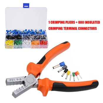 

1set Crimp Tool Kit Hand Ferrule Crimper Plier + 800pcs Cable Wire Terminal Connector AWG 10-23 with Plastic Case