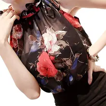 New Women Summer Casual 2017 Printed Chiffon Blouse Lace Sexy Floral Top Elegant Shirt Sleeveless Off shoulder blusas D0441